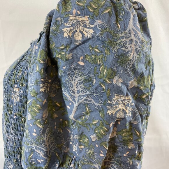 Outlander Torrid Dress 3 Blue White Green Floral Smocked Puff Sleeve Pockets - Picture 6 of 12